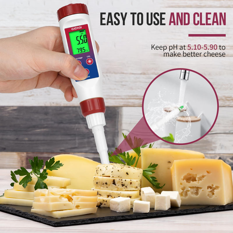 [Australia - AusPower] - Smart pH Meter for Food, GIDIGI Digital Food pH Tester, Accurate Canning pH Test Kits with ATC, Professional Fermenting pH Test Pen, Spear pH Probe for Bread Cheese Sushi Rice Sourdough Sauce Meat Red+Blue 