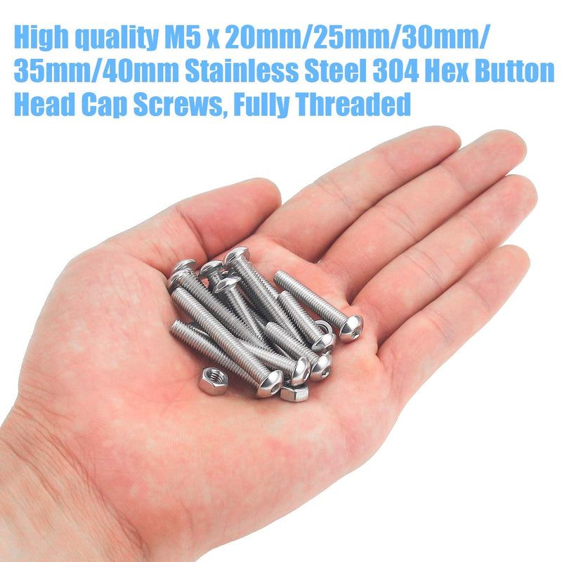 [Australia - AusPower] - DYWISHKEY 100 Pieces M5 x 20mm/25mm/30mm/35mm/40mm Stainless Steel 304 Hex Button Head Cap Bolts and Nuts Kit 