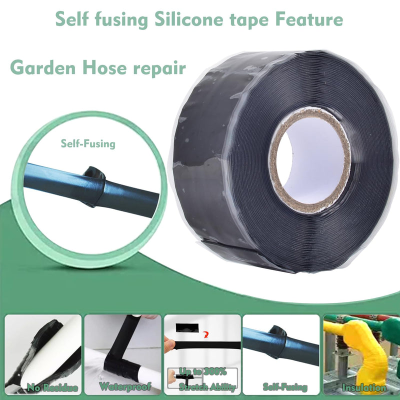 [Australia - AusPower] - Self Fusing Silicone Tape 1 in x 16.4' Black Waterproof Rubber Leak Proof Sealing Tape Silicone Rubber Self-amalgamating Tape for Emergency Hot and Cold Water Pipe Repairs and Tool Fixation 0.5mm Thickness 
