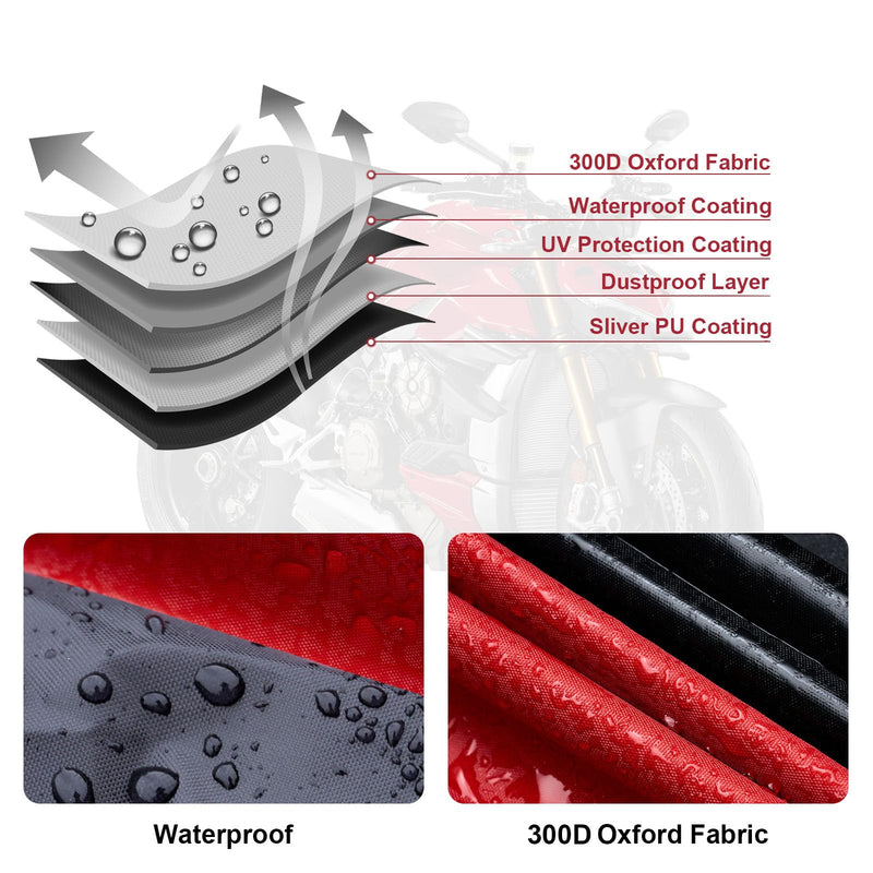 [Australia - AusPower] - NEVERLAND Motorcycle Cover Waterproof Outdoor, 300D Motorcycle Cover Heavy Duty Outdoor All Season Protection, Universal Motorbike Cover with Night Reflective, Lock-Holes, Storage Bag (Up to 86") L 