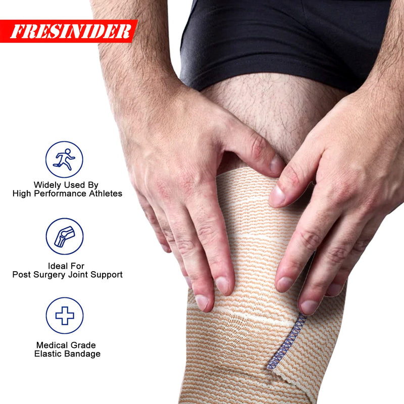 [Australia - AusPower] - Premium Elastic Bandage Wrap, 6 pack 4" Cotton Latex Free Compression Bandage Wrap with Touch Closure at Both Ends, Support & First Aid for Sports, Medical, and Injury Recovery 4" 
