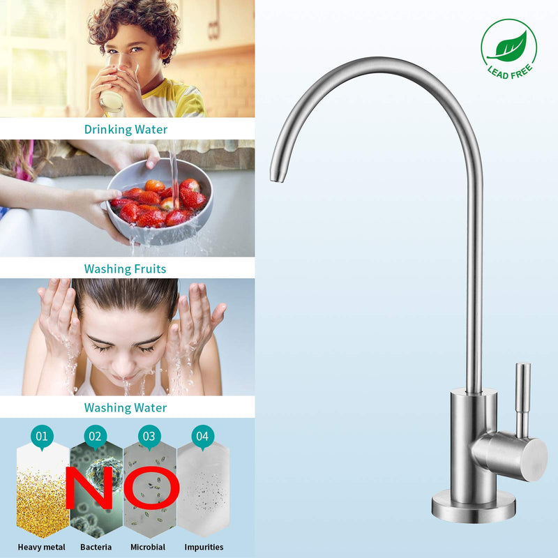 MIAOHUI Reverse Osmosis Faucet, Drinking Water Tap Fits Non-Air Gap Filtration Systems, Modern RO Kitchen Filtered Water Faucet, Lead-Free, Stainless Steel (Brushed Nickel) Brushed Nickel