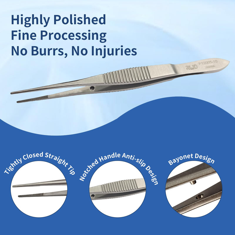 [Australia - AusPower] - RWD IRIS Dressing Forceps 4", Martensitic Stainless Steel Medical Tweezers, 1mm Width Serrated Straight Tip, Micro Forceps Tweezer, Surgical Tweezer for High-Precision Handling (F12005-10) 4'' (F12005-10) 