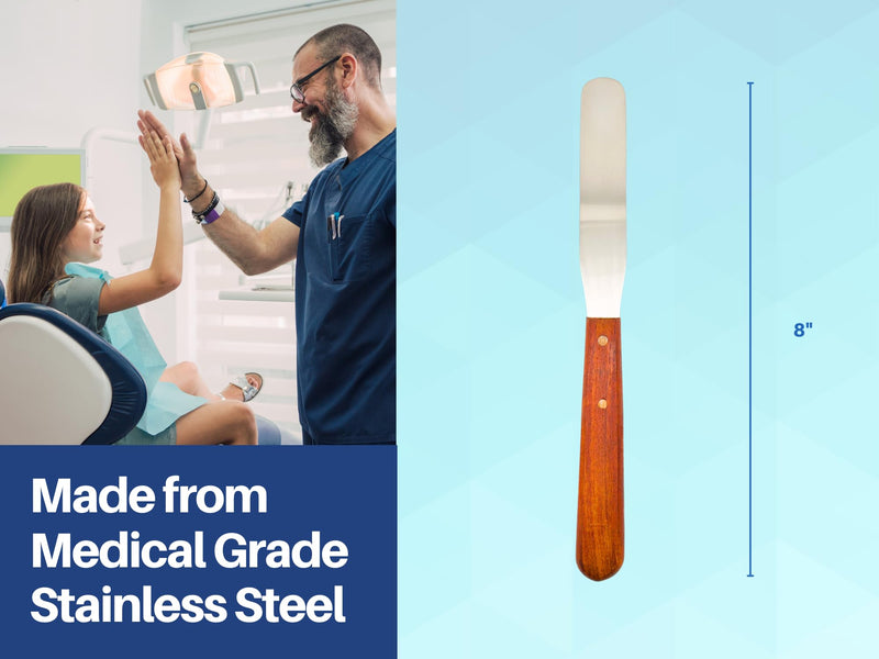 [Australia - AusPower] - Dental Lab Spatula 8" Straight Set of 3 Plaster Alginate Mixing Stainless Steel with Wooden Handle 