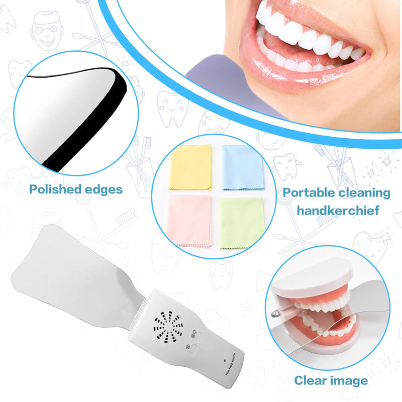 [Australia - AusPower] - Fog-Free Dental Occlusal Photographic Mirror Device with 4 Rhodium Intraoral Reflective Mirrors for Dentistry, Anti-Fog Fan and LED Lighting Handle with Plated Glass Reflectors Oral Inspection Kit 