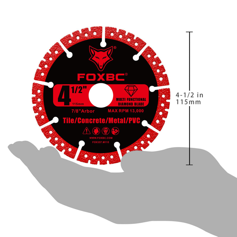 FOXBC 4-1/2 inch Diamond Multi-Purpose Saw Blades for Angle Grinder, Heavy Duty Cut-Off Disc for Metal, Plastic, Porcelain, Ceramic, Marble, Stone - 3 Pack