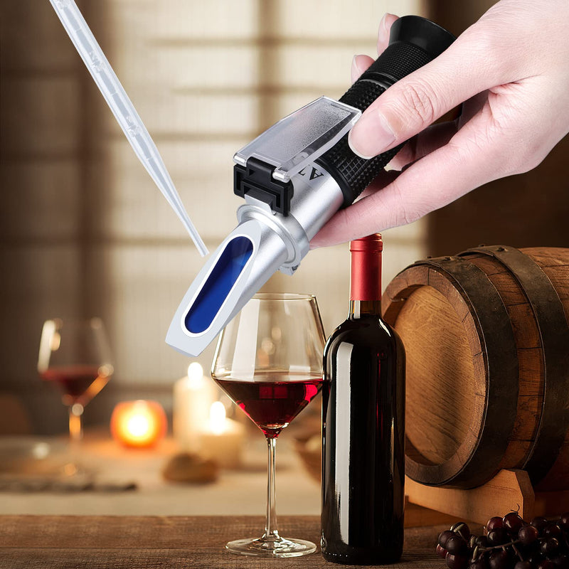 Optical Hydrometer Optical Brix Refractometer for Wine Making, Dual Scale - Brix 0-40% & Alcohol 0-25% Vol, Wine Refractometer for Measuring Sugar Content and Predicting Wine Alcohol Degree Wine Alcohol Refractometer