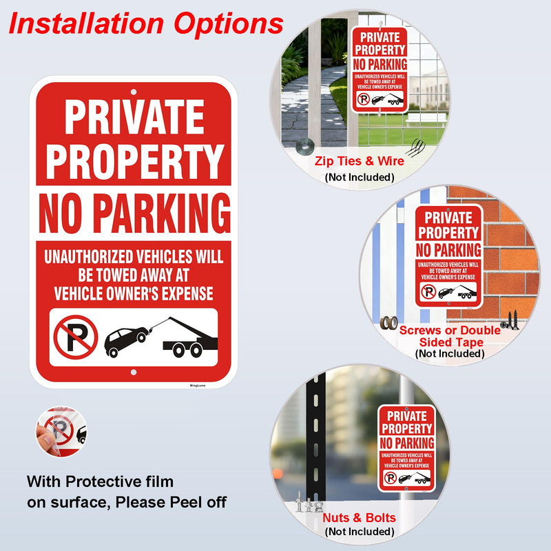 2 Pack Private Property No Parking Signs,18x12 Inch Unauthorized Vehicles Towed at Owner's Expense Sign, Reflective Rust-Free Aluminum, UV Protected, Weatherproof for Residential & Commercial Areas