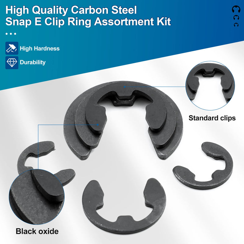 [Australia - AusPower] - NINDEJIN 395PCS Retaining Rings E-Clip Assortment Set, 13 Sizes, Carbon Steel External Snap Ring, E-Clips Retainer Circlip Rings for Projects - Gears Pulleys Axles Shafts and Other Moving Parts E-Clip Carbon Steel (395 pcs) 