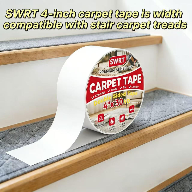 SWRT Carpet Tape Double Sided, 4 in x 30 Yards – Carpet Adhesive for Hardwood Floors, Heavy Duty Anti Slip Rug Grip Tape, Works as Rug Grippers, Residue Free, Wood Safe, Easy Removal for Tile