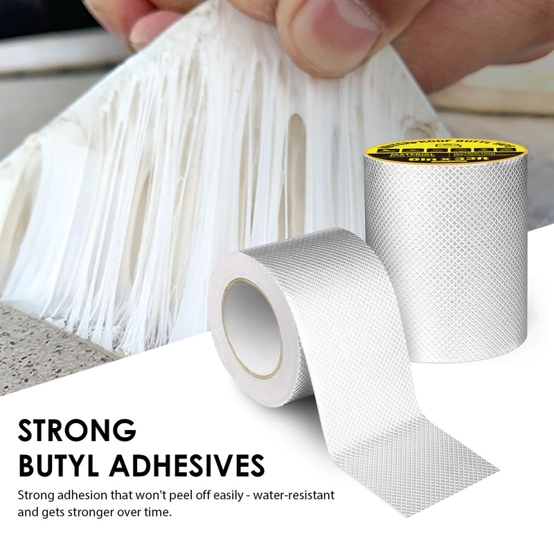 Waterproof Butyl Sealing Tape, Strong Adhesive Aluminum Foil Metal Roof Repair Tape for RV Roof Sealing, Flashing Seams, Gutters, Skylight and Vent Pipes Waterproofing, 2" x 16ft 2 in x 16 ft (W x L)
