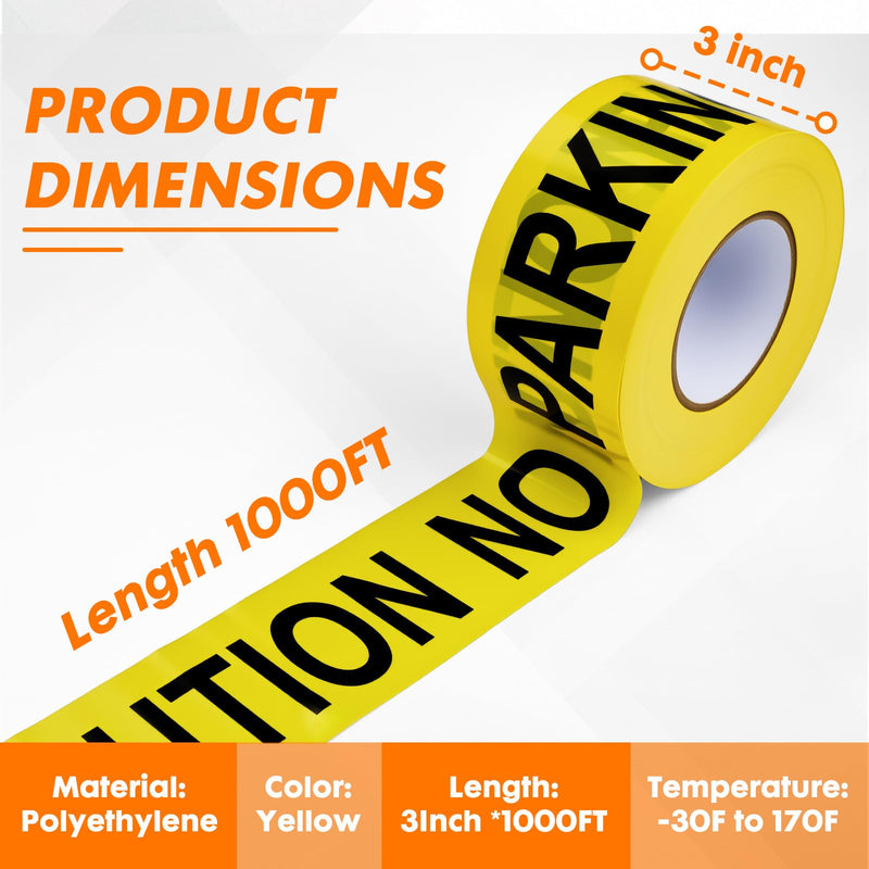 Caution NO Parking Tape – 3 Inch x 1000 Feet | Bright Safety & Hazard Tape with Bold Black Text for Construction, Events, and Dangerous Areas (Caution NO Parking, 1 Pack) CAUTION NO PARKING
