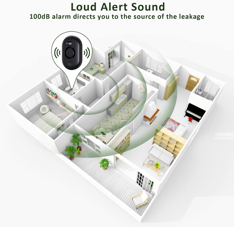 [Australia - AusPower] - 5 Pack WD60 Water Leak Detectors for Home, 100dB Water Sensor Alarm for Basement, Leakage Detection Device for Pipe/Drain/Under Sink Drip, Floor Flood in Bathroom/Kitchen/Toilet/Laundry Room, Black 5 Sensors 