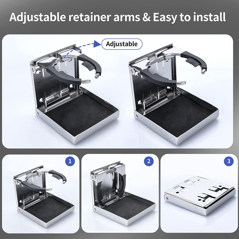 316 Stainless Steel Adjustable Folding Cup Holder, Boat Cup Drink Holder for Boat/Marine/RV/Car, Marine Stainless Cup Holder, Folding Drink Holder… silver
