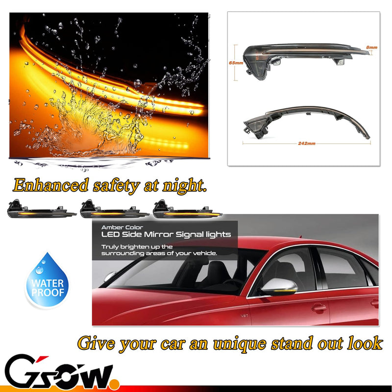 2 PCS Sequential Dynamic LED Side Mirror Turn Signal Lights for 2013-2018 Au-di A6 S6 RS6 4G C7 C7.5, Audi Accessories Clear Lens Turn Signal Indicator Lamp for Audi A6 S6 RS6 4G C7 C7.5