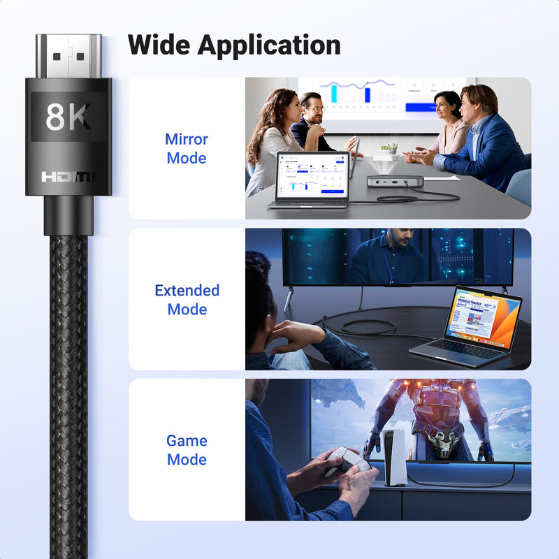 UGREEN HDMI 2.1 Cable Certified 8K 16FT Ultra High Speed HDMI Cord Braided 48Gbps 4K@240Hz 10K@60Hz with Dynamic HDR eARC Dolby Atmos HDCP Compatible with PS5 PS4 Xbox Roku TV HDTV Blu-ray Projector 16 feet
