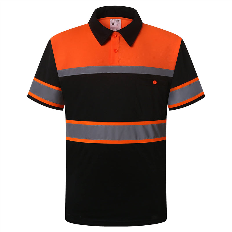 Safety Shirts for Men,High Reflective Polo Shirts with Pocket,Breathable Short Sleeve Workwear Medium Orange-013