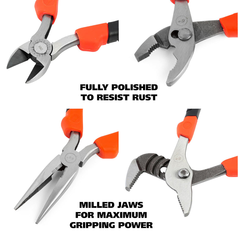 [Australia - AusPower] - Mayes Polystyrene 3 Foot Level, 4-Piece Pliers Set, 36 Inch Level Made in the USA, Includes 6-In Long Nose, Contractor, Plumber, and Carpenter Tools, Impact Resistant Frame 
