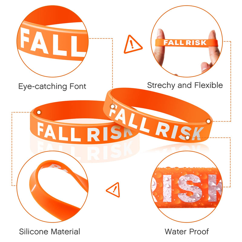 [Australia - AusPower] - Sumind 12 Pcs Fall Risk Bracelet Emergency Alert Wristband for Elderly Patient Wristbands Fall Risk Silicone Rubber Bracelets for Men Women Kids Old People Gifts(Orange) Orange 