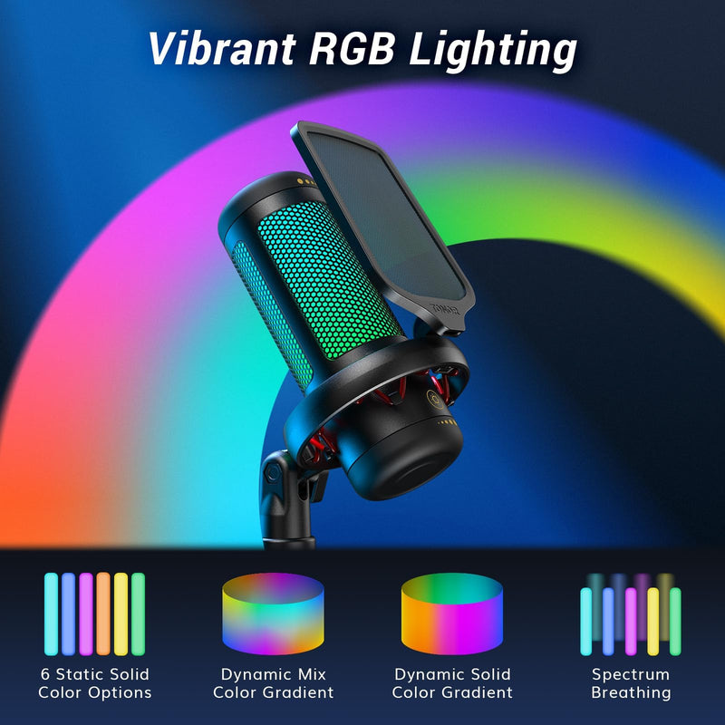 [Australia - AusPower] - TONOR Gaming Mic, USB Microphone for PC Computer, Cardioid Condenser Mic with Adjustable RGB Modes & Brightness, Quick Mute, Gain Control, for Streaming, Podcasting, Recording, PS4/5 Desktop Mic TC310 
