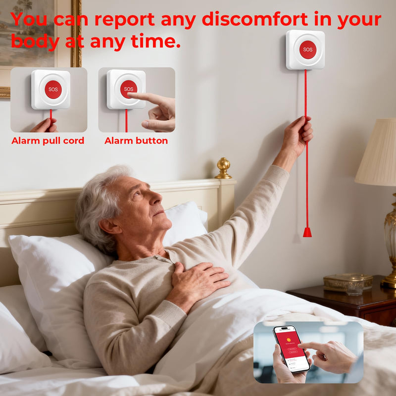 Caregiver Call Button Wireless Call Button for Elderly at Home,WiFi Panic Button,Life Alert Systems for Seniors No Monthly Fee (whiter3) whiter3
