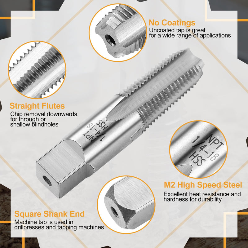 [Australia - AusPower] - 1/4-18 Npt Tap 7/16 Drill Bit, M2(6542) High Speed Steel Tap and Drill Bit Sets for Accurate Threads, Assorted Plumbers Mechanics DIY Thread Cutting Tools 1/4-18 NPT Tap 7/16 Drill Bit 