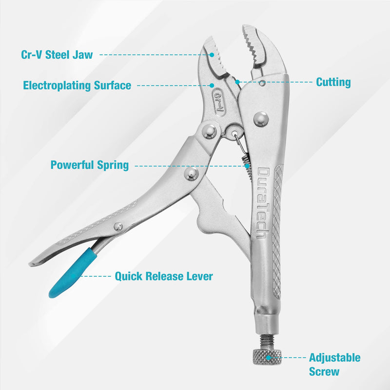 [Australia - AusPower] - DURATECH 7-Inch Locking Pliers, Premium Cr-V Construction, Curved Jaw Locking Pliers with Wire Cutter, Fit for Clamping Twisting Welding 
