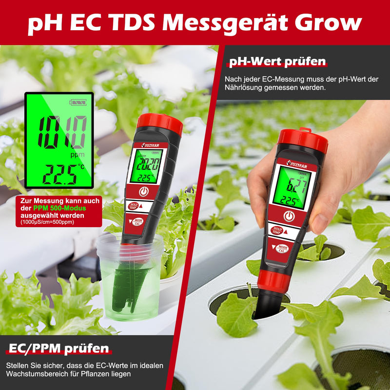 [Australia - AusPower] - UIUZMAR pH Meter Water, pH EC Meter Grow for Hydroponics, TDS pH Meter for Drinking Water, Pool Water Quality Tester of 4 in 1 pH EC TDS Temperature for Swimming Pool, Hot Tub, Aquarium 4 in 1 metre 