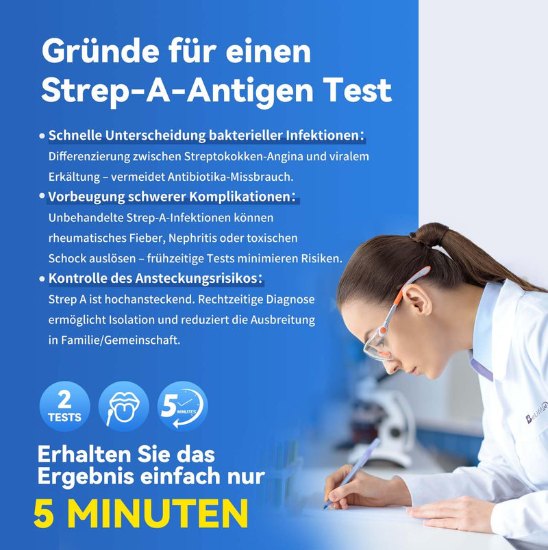 Strep A Self Test for Home Streptococcus Quick Test Throat Swab 97.5% Accuracy for Adults & Children from 4 Years (with Supervision) Pack of 2