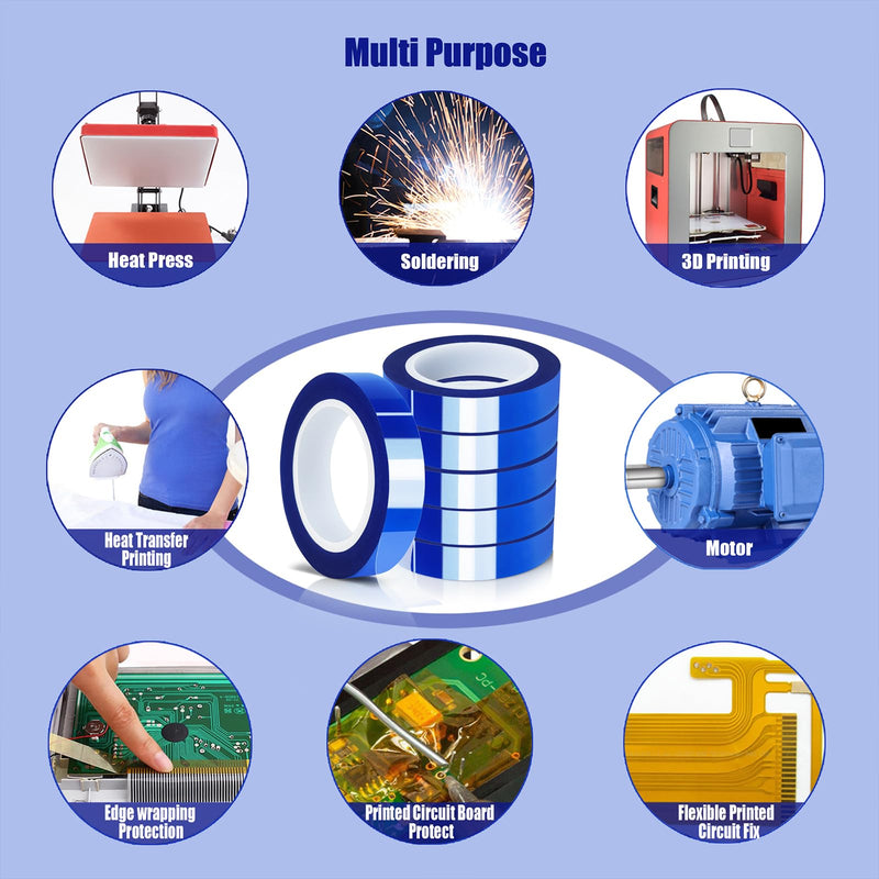 [Australia - AusPower] - 6 Rolls 10mm x16m(52FT) Blue Heat Tape High Temperature Heat Resistant Tape Heat Transfer Tape for Heat Sublimation Press Vinyl,No Residue 