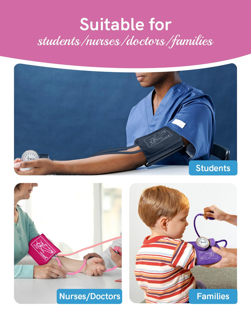 [Australia - AusPower] - FriCARE Pink Manual Blood Pressure Cuff for Nursing Students - Professional Sphygmomanometer for Doctor's Office - Durable Nylon Cuff for BP Monitoring, Carrying Case Included, Universal Adult Size Hot Pink 