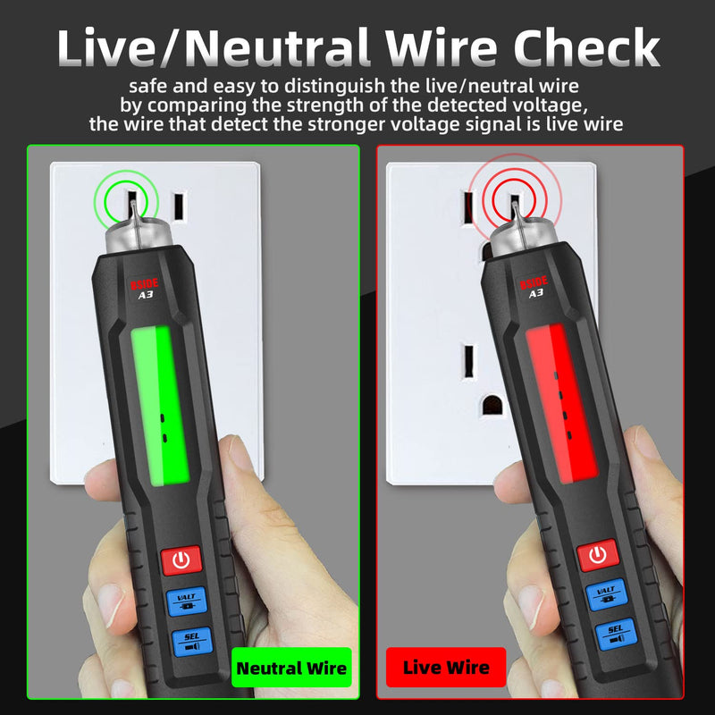 [Australia - AusPower] - BSIDE Voltage Tester Non Contact Voltage Detector Electrical Circuit Tester Pen, with Test Leads for Capacitance Diode Continuity Resistance Voltage Tester A3 
