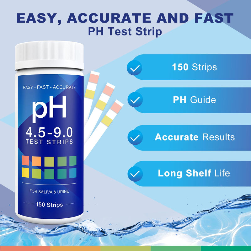 [Australia - AusPower] - pH Test Strips for Urine and Saliva 150 pH Strips for Fast, Accurate pH Testing at Home Get Clear Acid-Alkaline Balance Results, Quick & Easy pH Level Testing from 4.5-9.0 pH Test Strips 