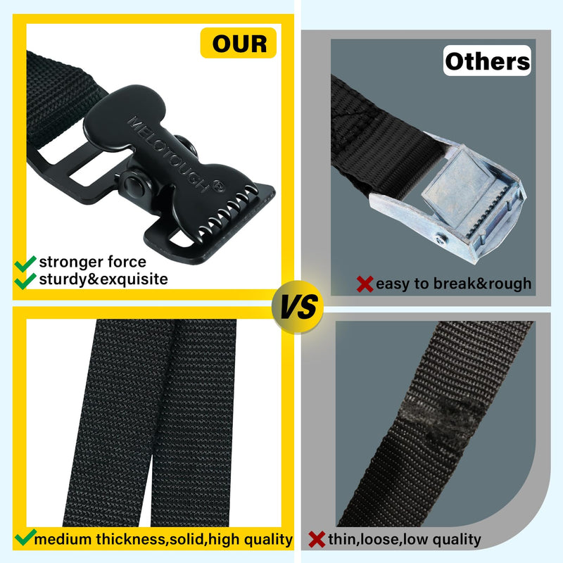 [Australia - AusPower] - MELOTOUGH 4Pk 1" x 2ft Lashing Strap with Alligator Thumb Buckle Cargo Secure Webbing Up to 450lbs,Ladder Straps,Tie Down Straps,Utility Straps with Clips,Black 2 ft Black 
