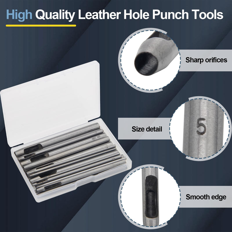 17 Pcs Round Leather Hole Punch Tool 0.5-7mm, Boyistar Metal Hollow Hole Punching for Leather Craft Punch Tools Set Round Hollow Tools for Belts, Watch Band, Paper, Plastic, Leather with Storage Box