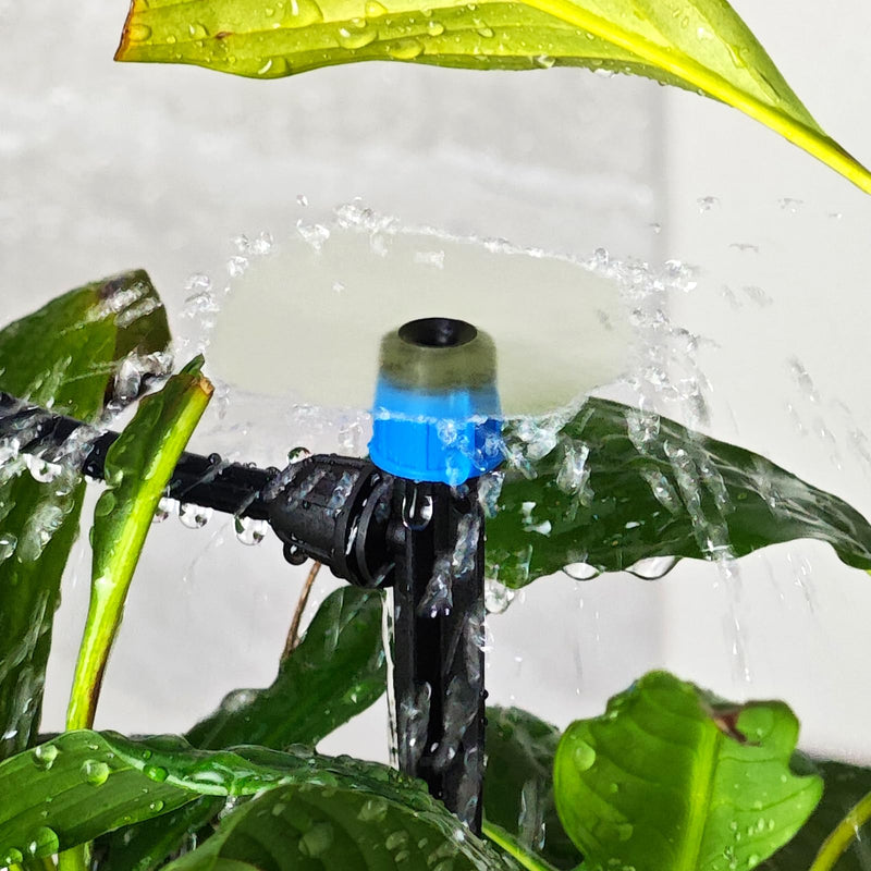 [Australia - AusPower] - 55 Pieces Drip Emitters Fan Shape with Stake for 1/4" Irrigation Tubing: Adjustable 360 Degree Water Flow Irrigation Universal Vortex Sprayer On 5" Stake Drip Pipe Sprinklers Fittings Blue 360 Degree Vortex Emitter-55 Pcs 