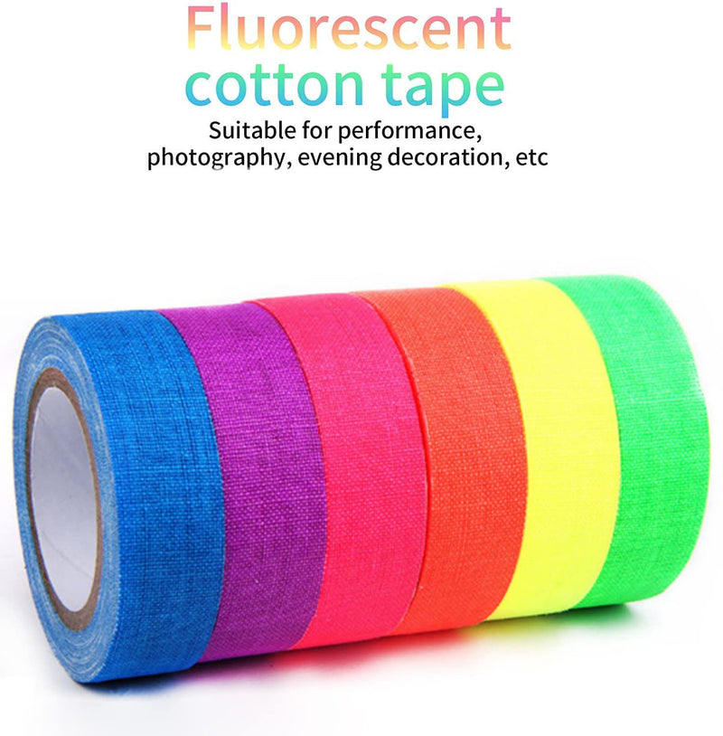 [Australia - AusPower] - Adhesive Tape, 6 Colors Neon Gaffer Cloth, UV Blacklight Glow Tape, 0.6 inch x 16.5 feet x 6 Rolls 
