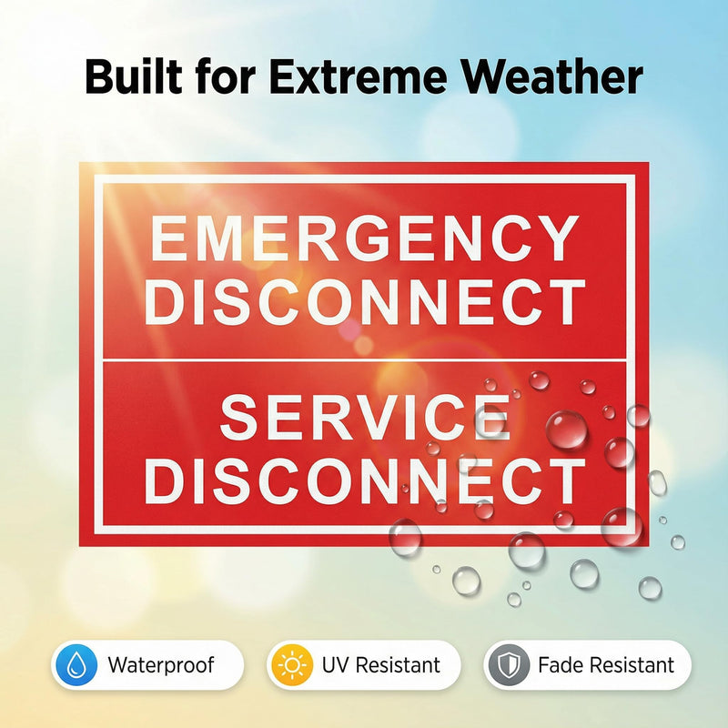12 Pack Emergency Disconnect Sticker 5"x 3.5", NEC Compliant Solar Warning Label, Waterproof Vinyl Electric Panel Decals for Breaker Box & Service Disconnect, Outdoor UV Resistant 12 Pack (Standard)