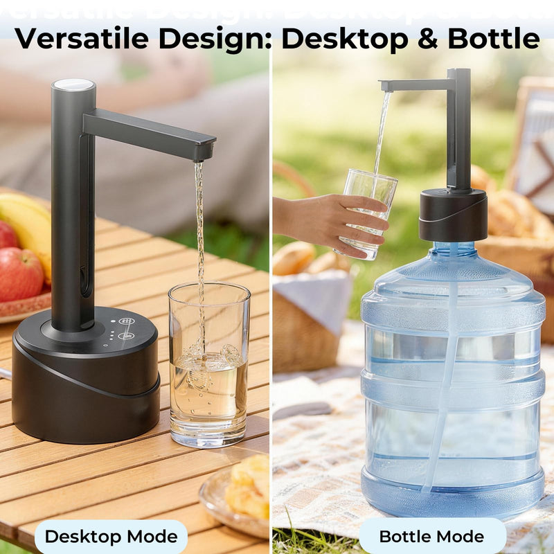 Latedaux 5 Gallon Dual-use Desktop Electric Water Bottle Dispenser, USB Type-C Charging Automatic Countertop Drinking Water Bottle Pump for 2-5 Gallon, Smart Water Jug Dispenser for Camping(Black) Black