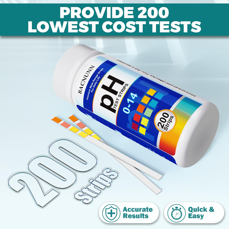 [Australia - AusPower] - pH Test Strips 0-14: 200 Strips Universal Litmus Paper pH Test Strips for Urine & Saliva Testing & Water & Food and Alkaline & Acid Levels, Get Highly Accurate Results in Seconds 