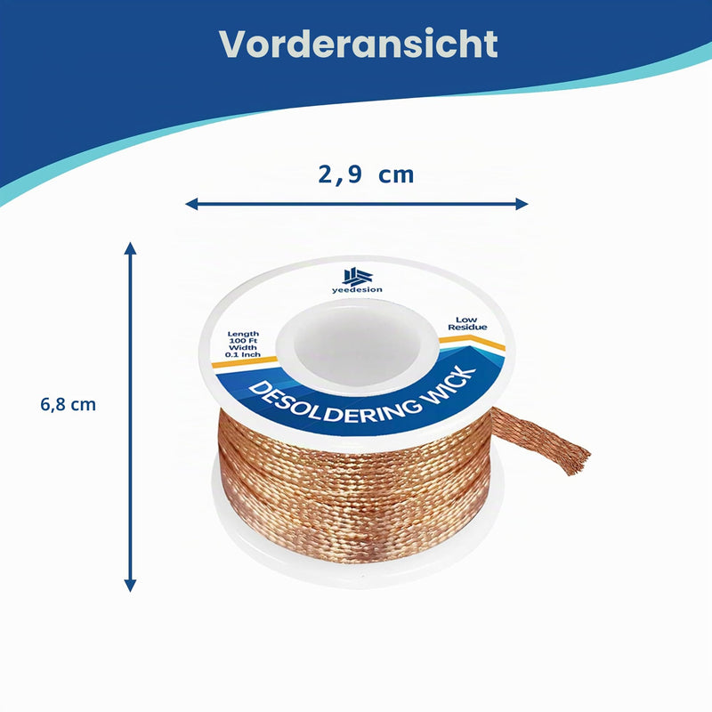 Desoldering Wire, 30 m / 100 ft Desoldering Wick for Removing Solder and Disassembling Electrical Components, No-Clean Desoldering Braid (1 PC - W 0.10 Inch L 100 Inch) 1 PC - W 0.10'' L 100'