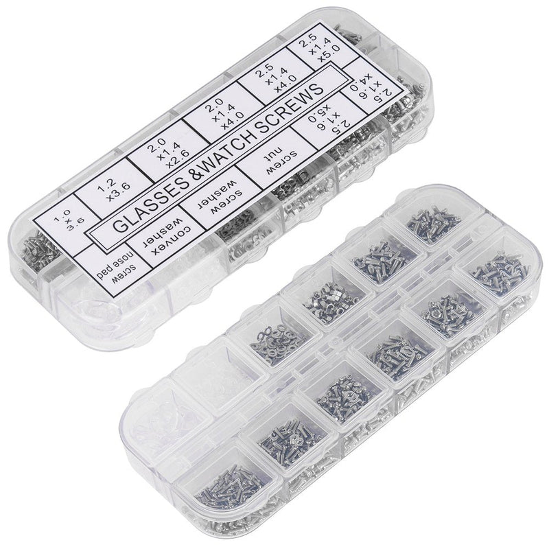 [Australia - AusPower] - Sunglasses Eyeglasses Repair Kit, 1100PCS Tiny Stainless Steel Screws and 5 Pairs Nose Pads with Micro Screwdriver Tweezer for Watch Clock Spectacle Eye Glass Repair 