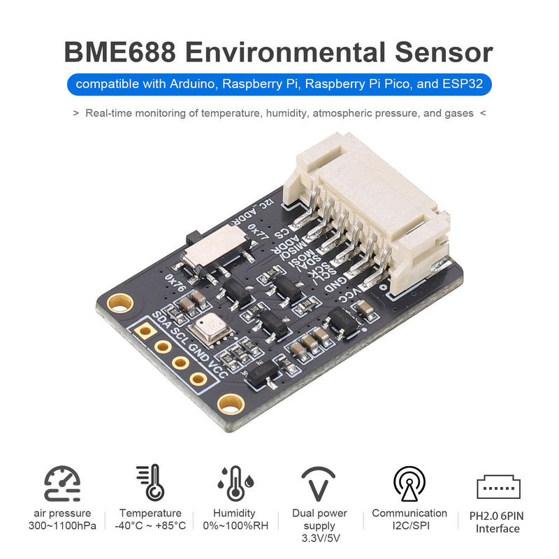 [Australia - AusPower] - BME688 Environmental Sensor, AI-Enhanced, Monitors Temperature, Humidity, Pressure & Gas, I2C/SPI, 3.3V/5V Compatible for Raspberry Pi, Arduino, ESP32 with AI Function 