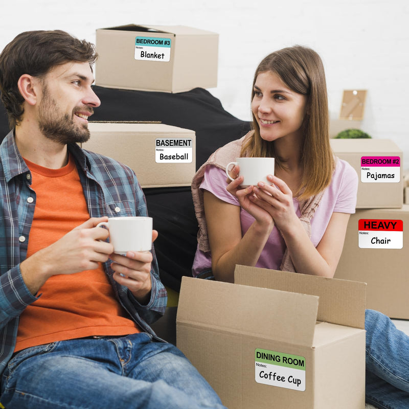 Kingtac 600 Writable Home Moving Stichers - 2' x 3', 20 Color-Coded Home Moving Packing Labels with Fragile, Extra, Heavy Options.Stick to Cardboard Boxes and Plastic Bins, No Extra Tape Needed Mov-0305-40-600pcs