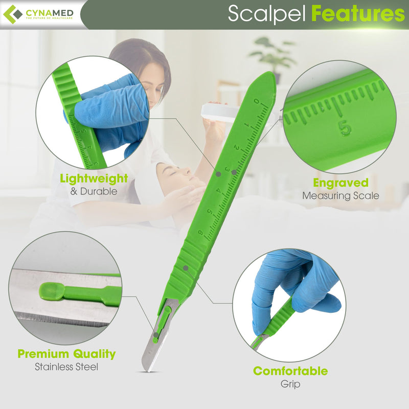 [Australia - AusPower] - Dermaplaning Blades with Plastic Handle No.10R – Stainless Steel Exfoliating Butter Blades for Smooth Skin – Single-Use, Sterile & Professional-Grade for Facial Hair Removal & Skincare 