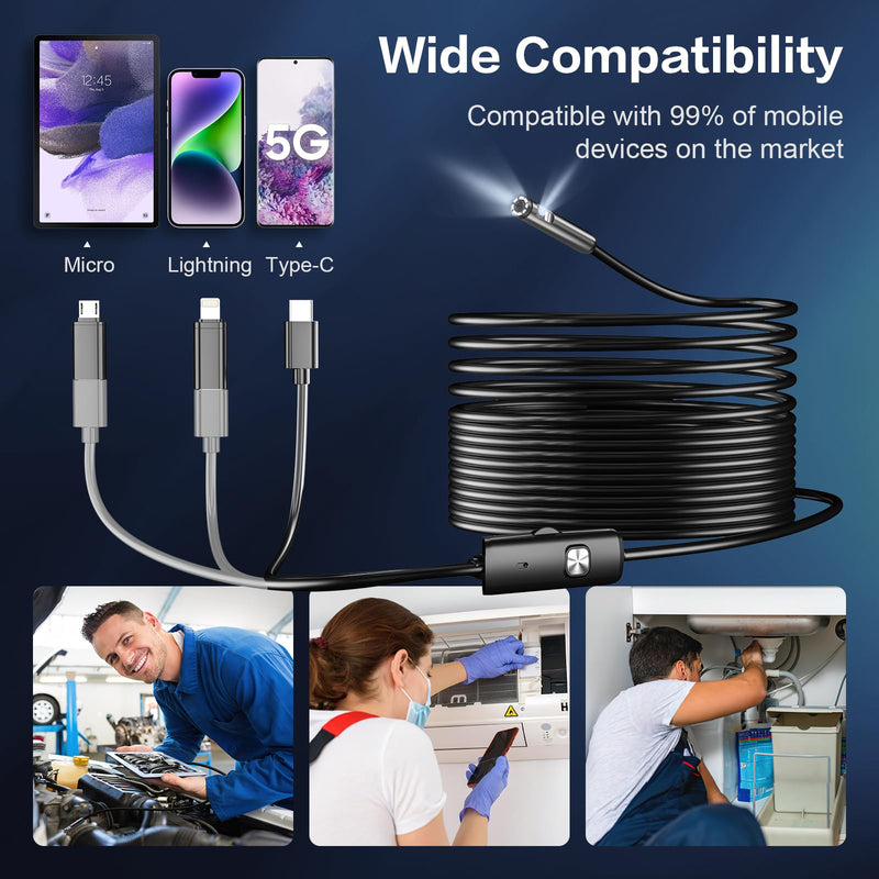 [Australia - AusPower] - Dual Lens Endoscope Camera with Light-Borescope Inspection Camera with 8+1 Adjustable LED Lights1980P Endoscope Camera with 16.5ft Semi-Rigid Snake Camera IP68 Waterproof for iPhone iPad Android Phone 