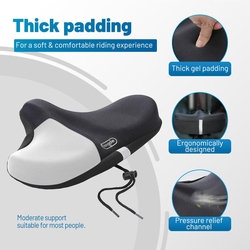 [Australia - AusPower] - Wide Bike Seat Cover – 13.5” x 10.5” Gel Padded Bicycle Cushion for YLG Saddle – Anti-Slip, Medium Firm Support for Indoor & Outdoor Riding 