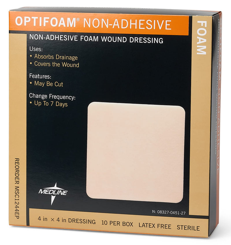 [Australia - AusPower] - Medline Optifoam Non-Adhesive Foam Dressings, Sterile, 4" x 4" (Pack of 10) 4X4 