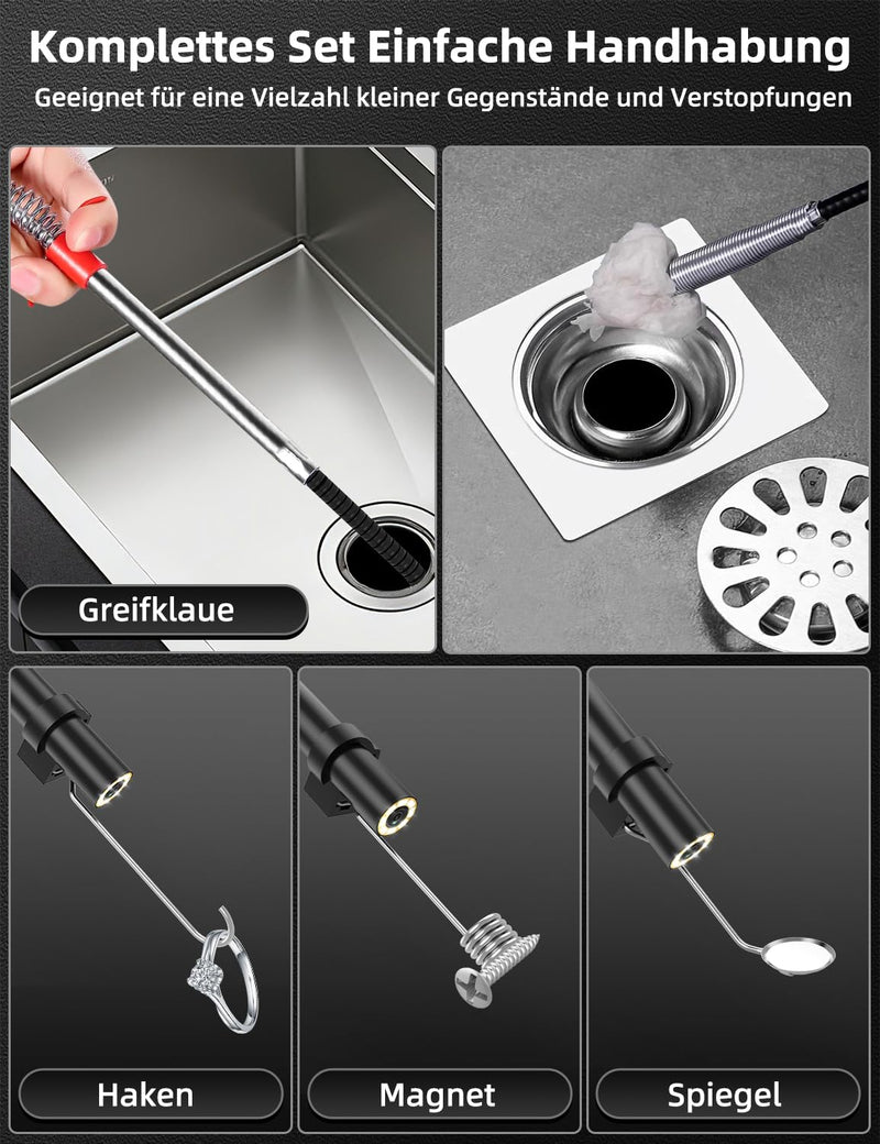 1920P HD Endoscope Camera with Light, IP67 Waterproof Inspection Camera for iOS & Android, Tube Camera Mobile Phone with 160 cm Claw Gripper for Drain Cleaning - 5 m | Semi-rigid cable inspection camera, IP67 waterproof inspection camera, pipe cleaning...