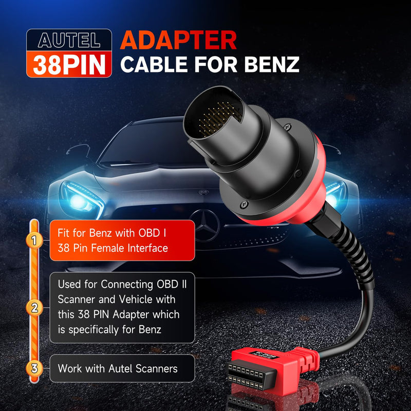 [Australia - AusPower] - Autel Original BENZ-38 PIN Adapter, 38 Pin Male to 16 Pin Female OBDII Connector Compatible with Mercedes-Benz Pre-2001, Work with OBD2 Diagnostic Scan Tool OBD II Scanner 